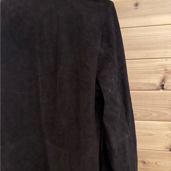 Eileen Fisher Size Large Chocolate Brown Open Front Goat Suede Blazer Jacket - Picture 6 of 15